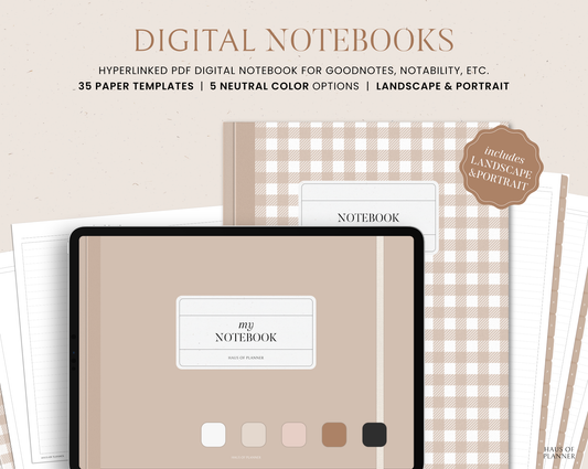 12 Subject Digital Notebooks | Bundle Landscape & Portrait | 5 Neutral Colors