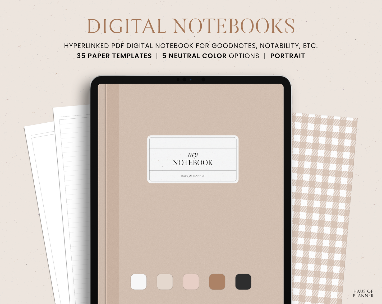 12 Subject Digital Notebooks | Portrait | 5 Neutral Colors