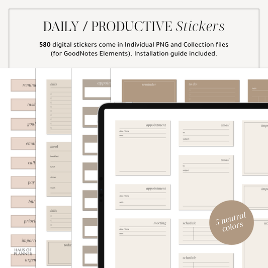 Daily / Productive Digital Stickers | 5 Neutral Colors