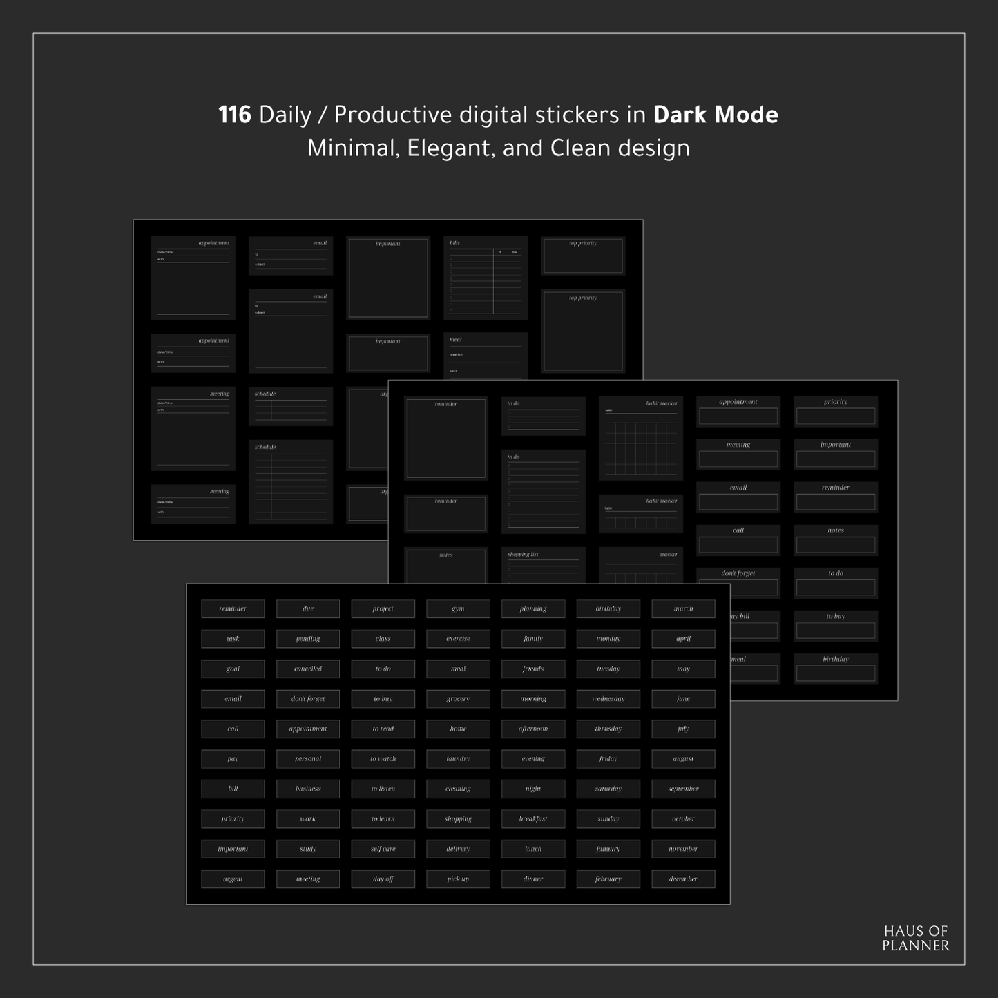 Daily / Productive Digital Stickers | Dark Mode