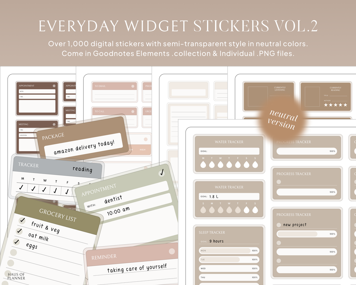 Sticker Widget Everyday Widget Digital Stickers Vol.2 | Neutral – Haus of Planner
