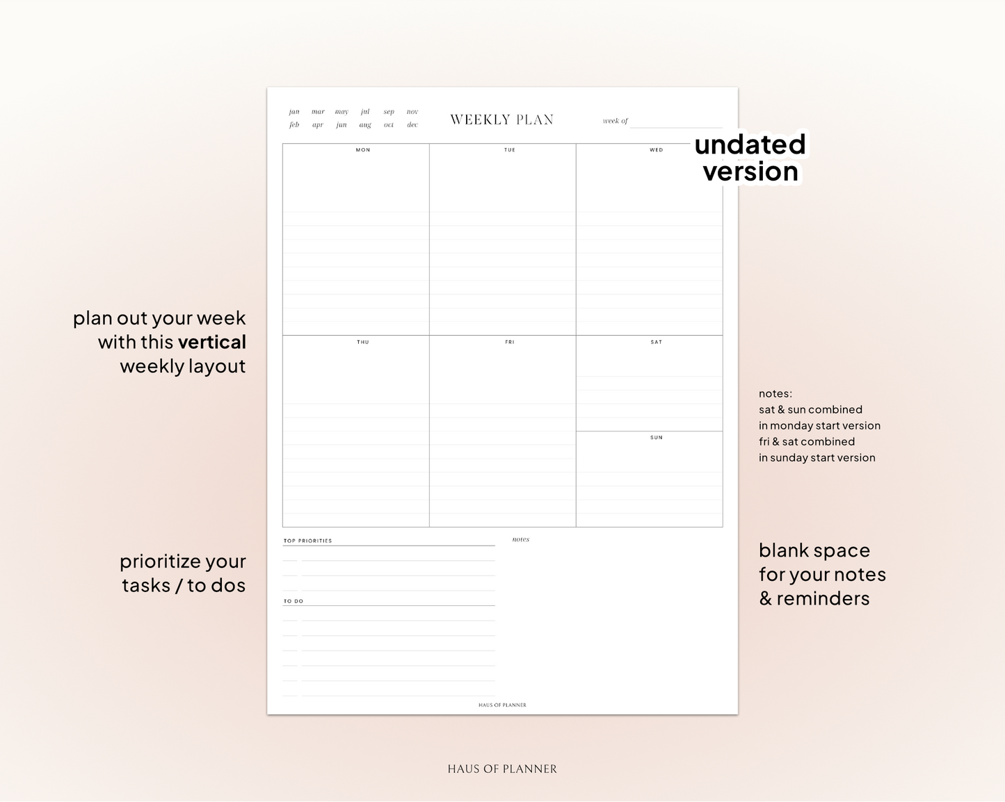 Undated Weekly Pad | Vertical