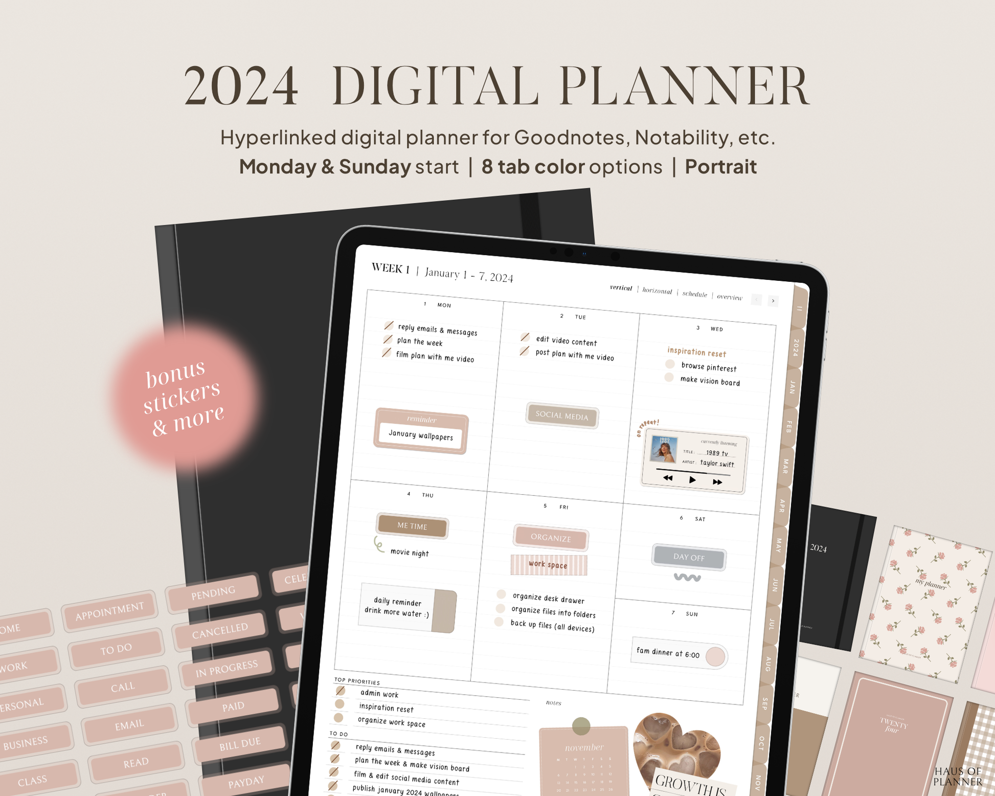 2024 Pre-made Digital Bullet Journal, Goodnotes Planner, Digital Planner,  Digital Journal, iPad Planner, Tablet Planner, Notability Planner 