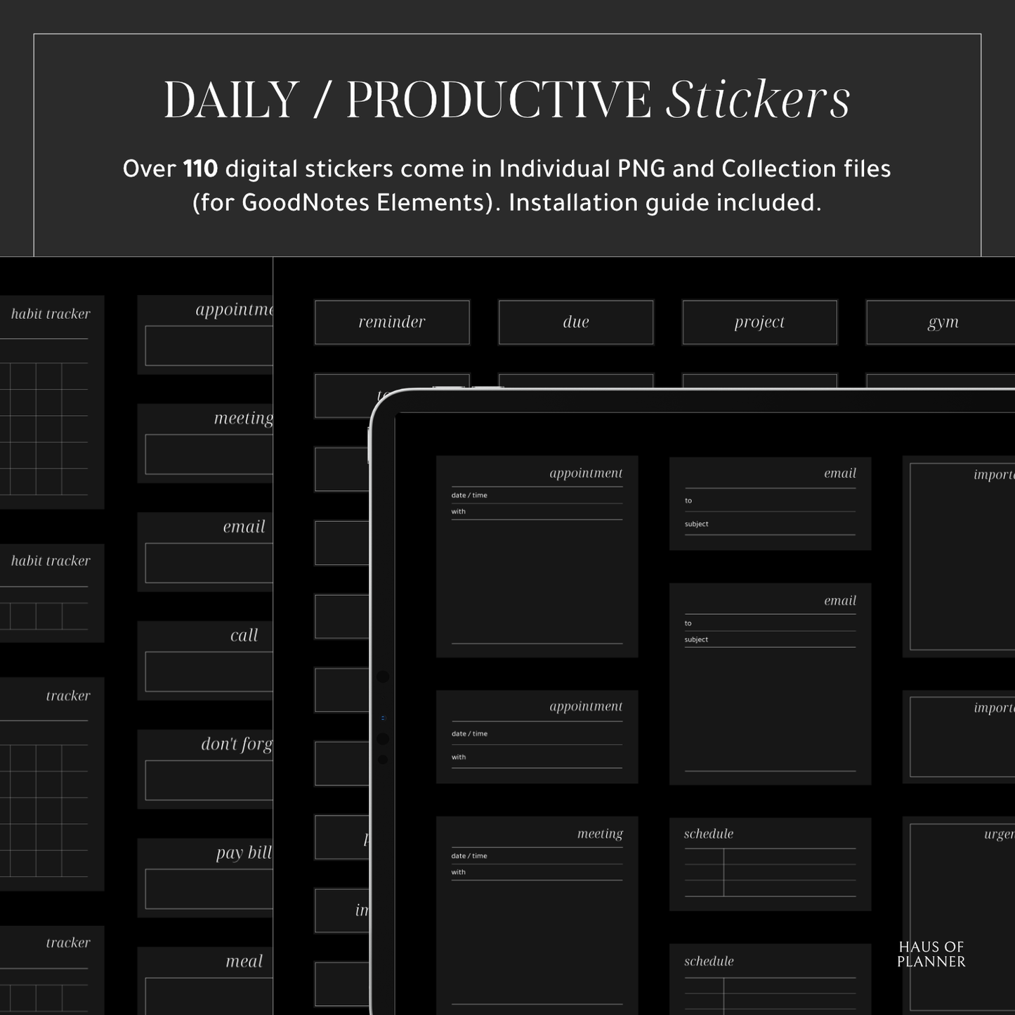 Daily / Productive Digital Stickers | Dark Mode