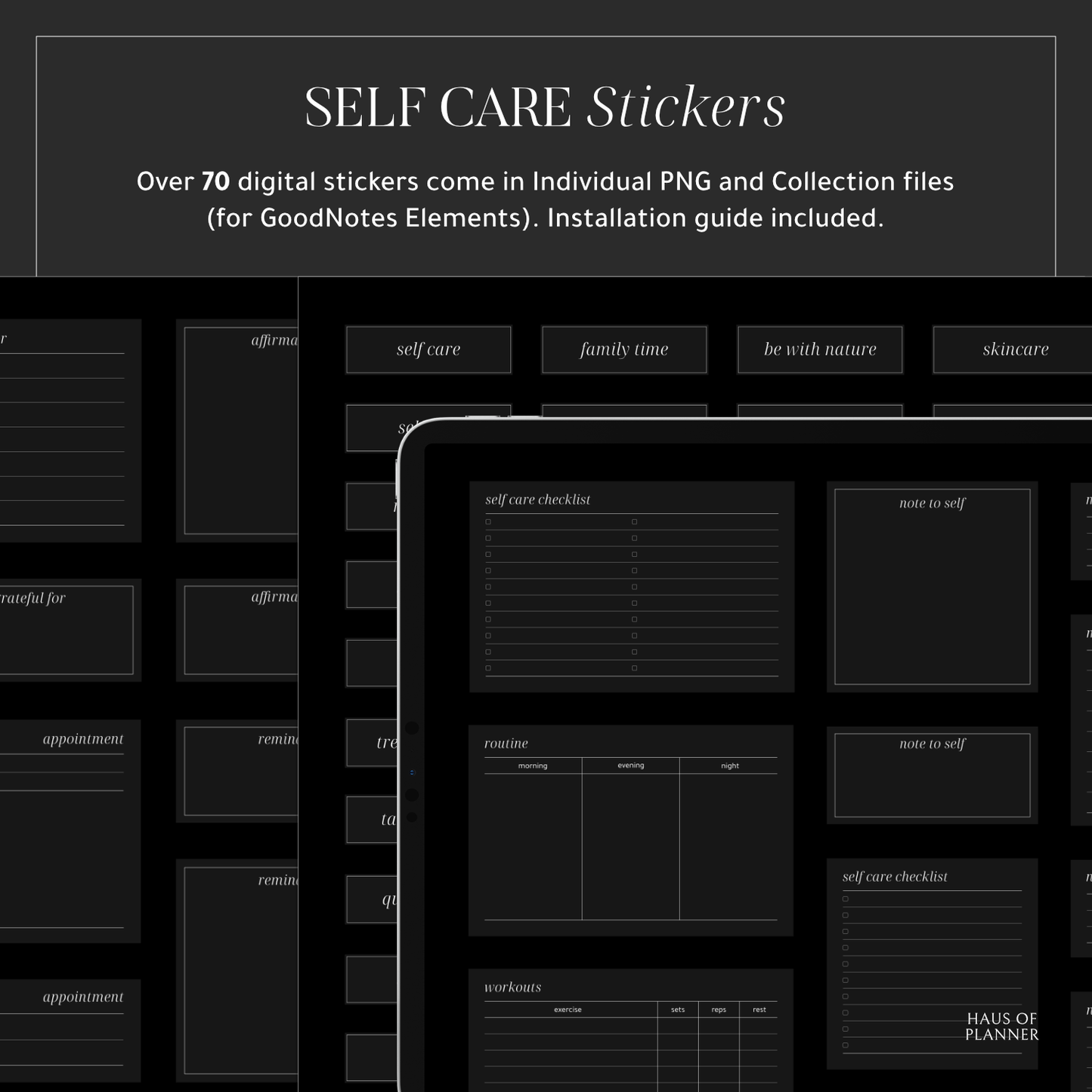 SelfCare Digital Stickers | Dark Mode